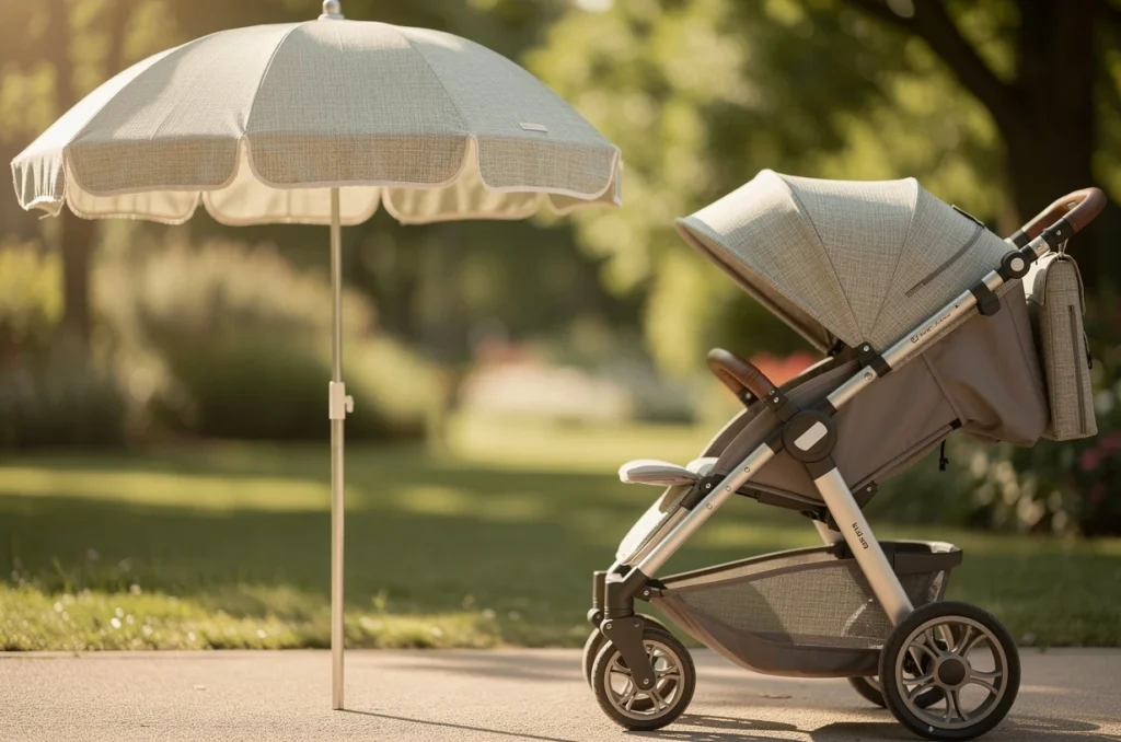 Anticiper l’été avec un parasol et une ombrelle pour poussette : accessoires malins pour protéger bébé